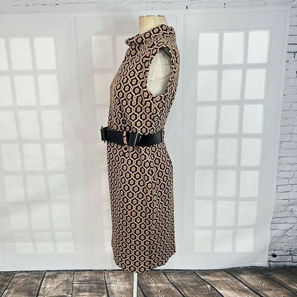 🔥🔥5 for $25🔥🔥 Nine West Allover Print Sleeveless Roll Collar Tan Knit Sheath - Picture 7 of 10